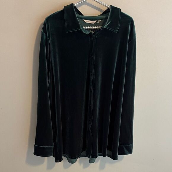 Soft Surroundings dark green Velvet button up  Blouse size 2x nwt - Picture 1 of 6